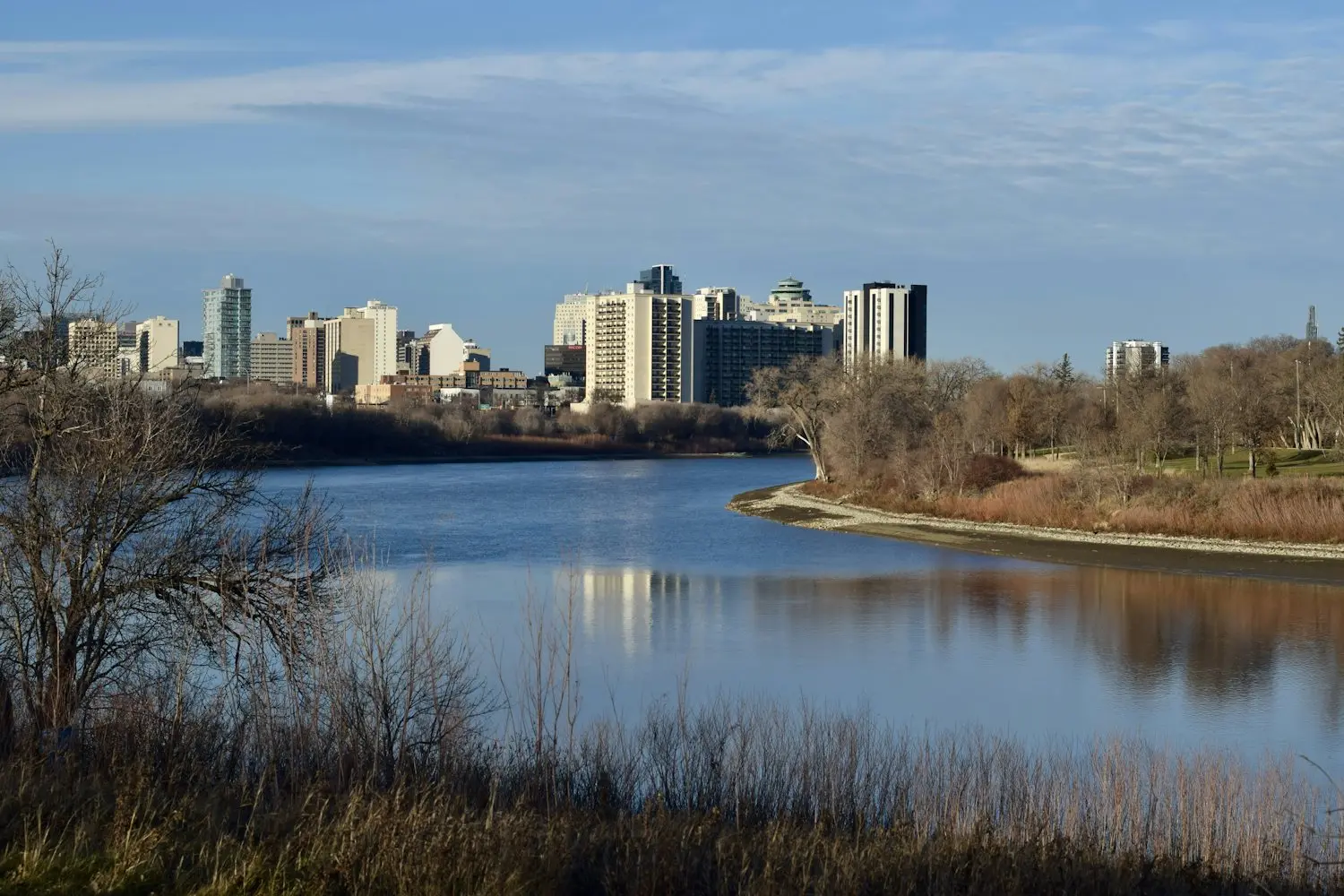 Winnipeg skyline across the river on a clear day